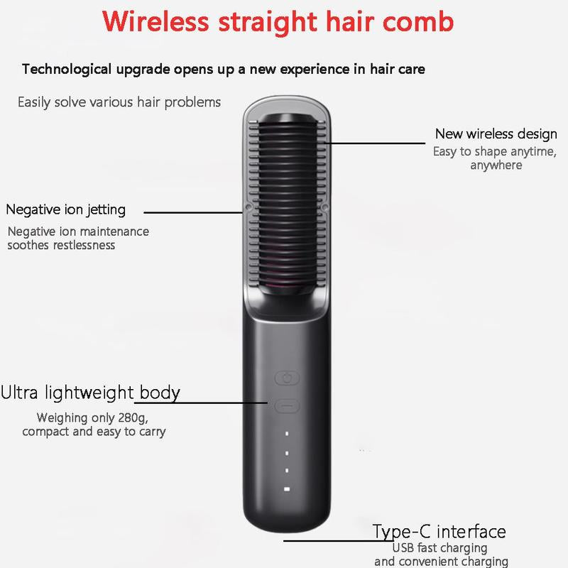 Wireless USB Rechargeable Hair Straightener Comb, Negative Hair Straightening Brush, Professional Diffuser Hair Styling Tool for Home & Salon Use, National Day Offers